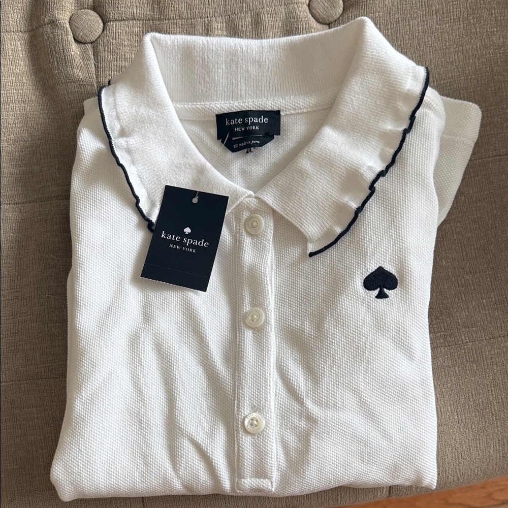 NWT Kate Spade White Polo w/ Black Trim XS